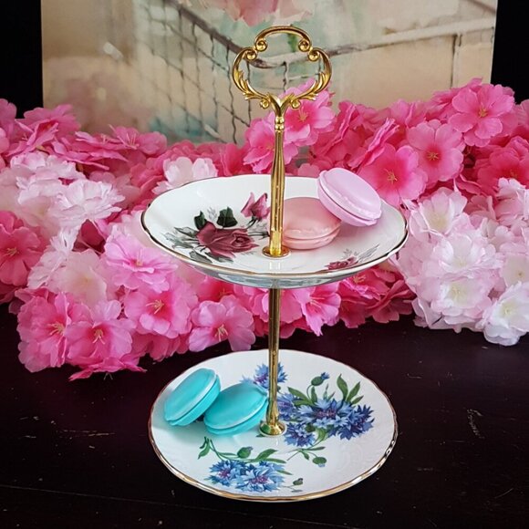 Handmade 2 Tier Cake Stand Bone China Jewelry Trinket Tray Tea Party Decor Gift - Picture 2 of 7